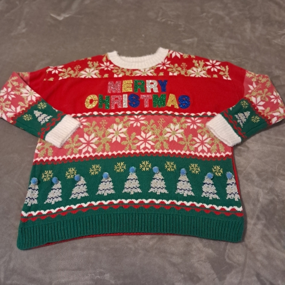 Holiday time Womens "Merry Christmas" Ugly Sweater size Plus 1X.